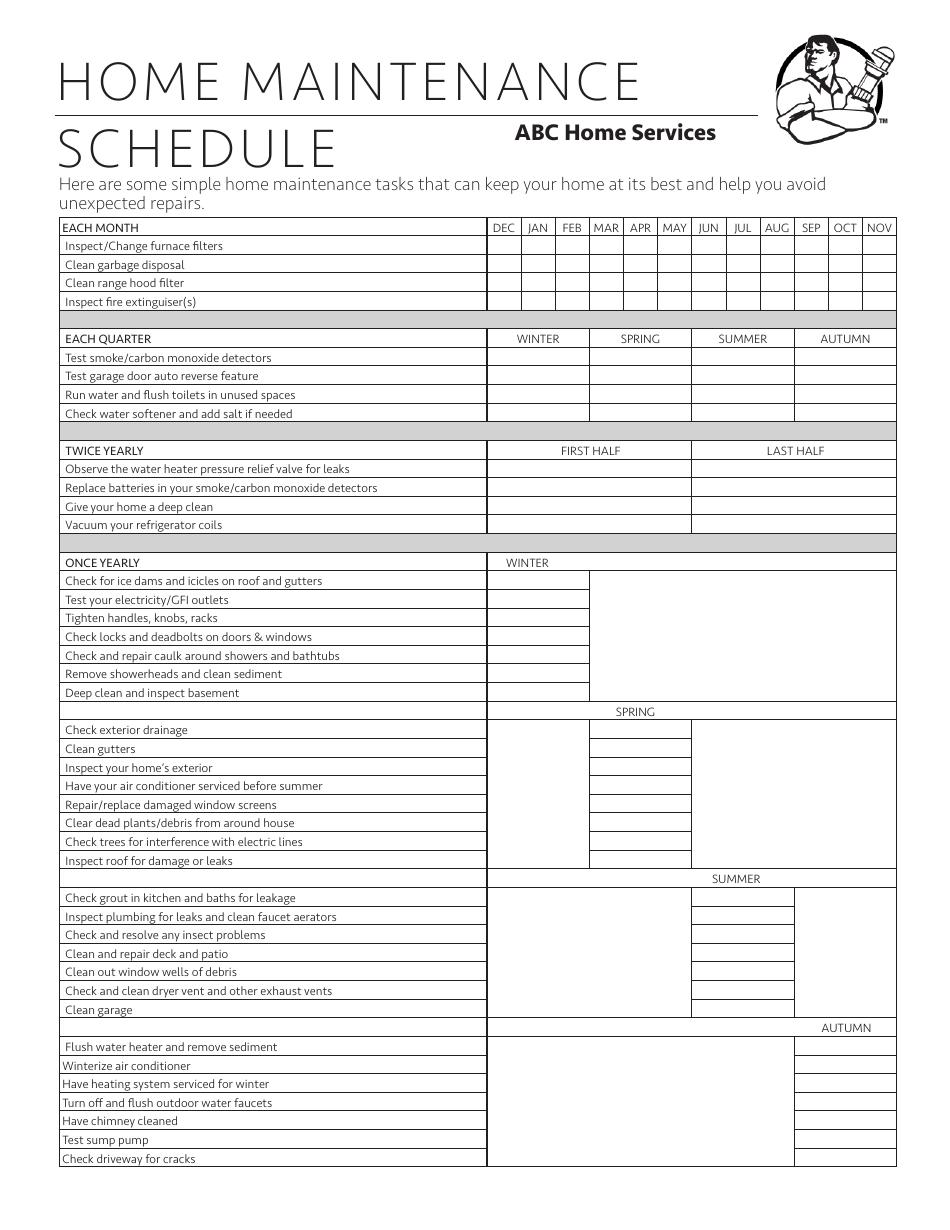 Home Maintenance Schedule Template Preview - Abc Home Services