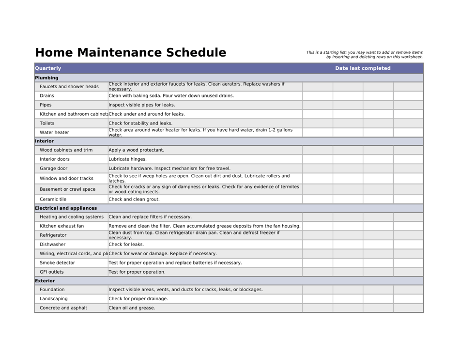 Hoa Maintenance Schedule Template