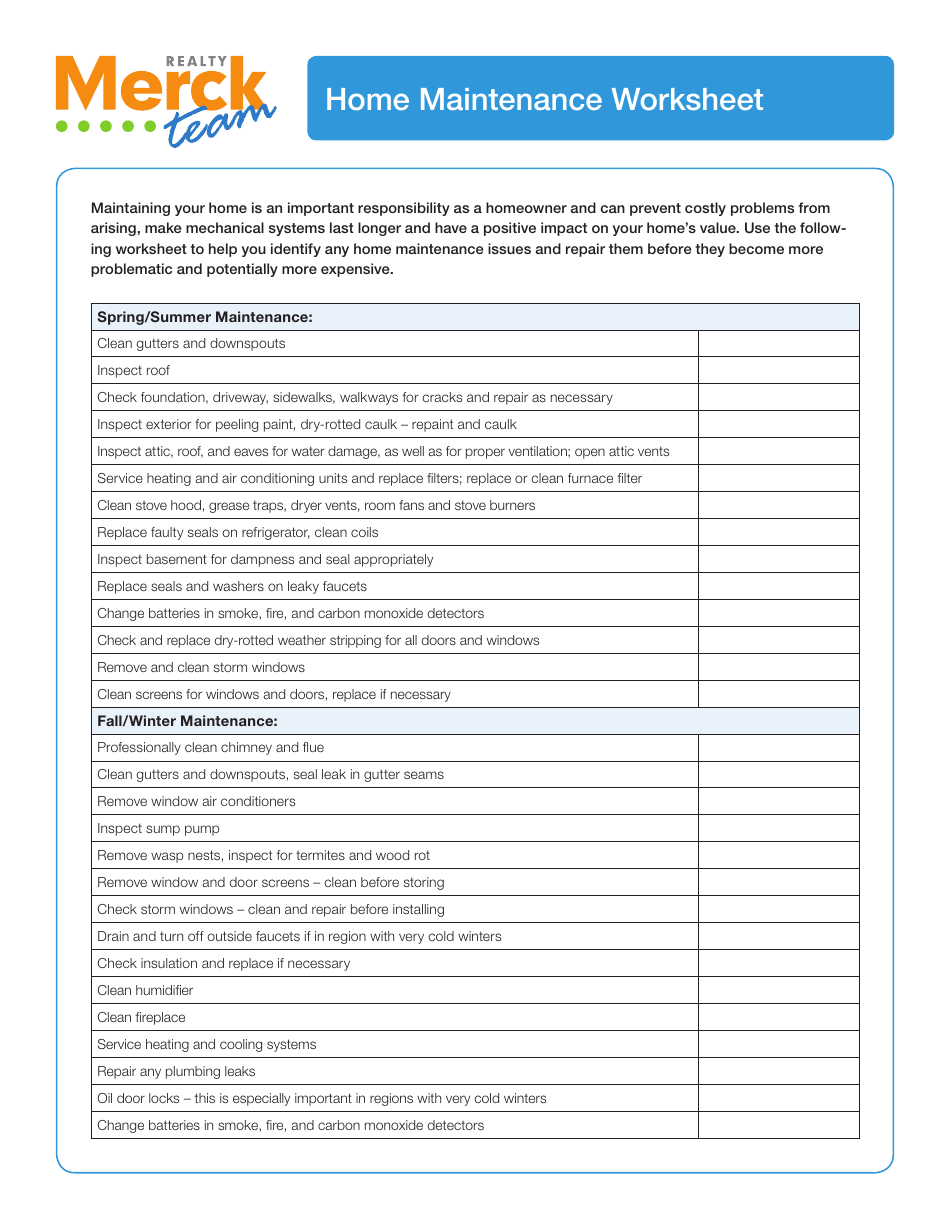 Home Maintenance Worksheet Template – Keep Track of Your Property’s Upkeep with this Handy Tool
