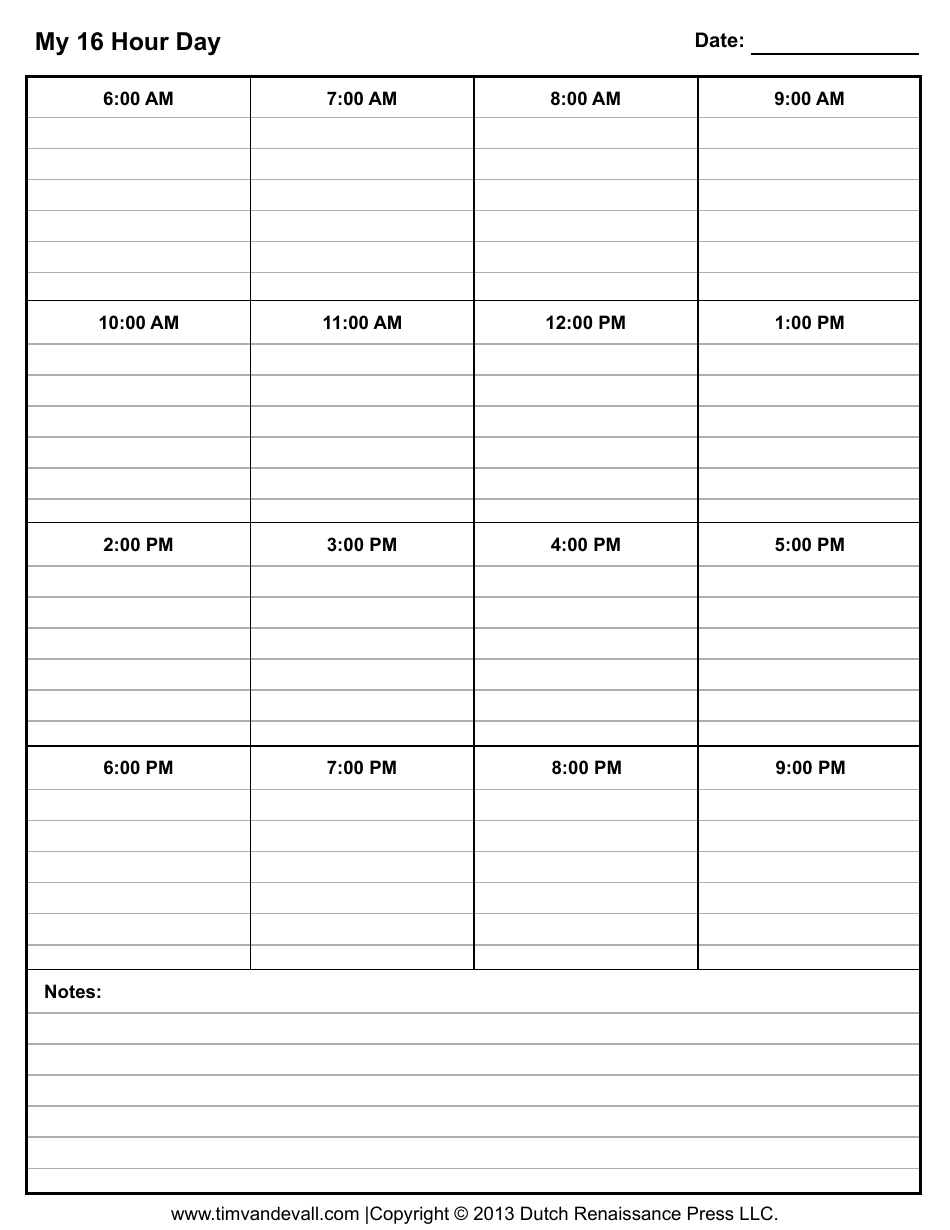 My 16 Hour Day Schedule Template - Image Preview