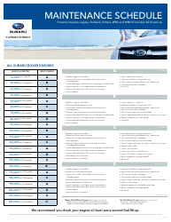 Document preview: Maintenance Schedule for Forester, Impreza, Legacy, Outback, Tribeca, Wrx and Wrx Sti Car Models - Subaru