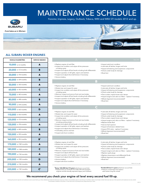 Maintenance Schedule For Forester Impreza Legacy Outback Tribeca 