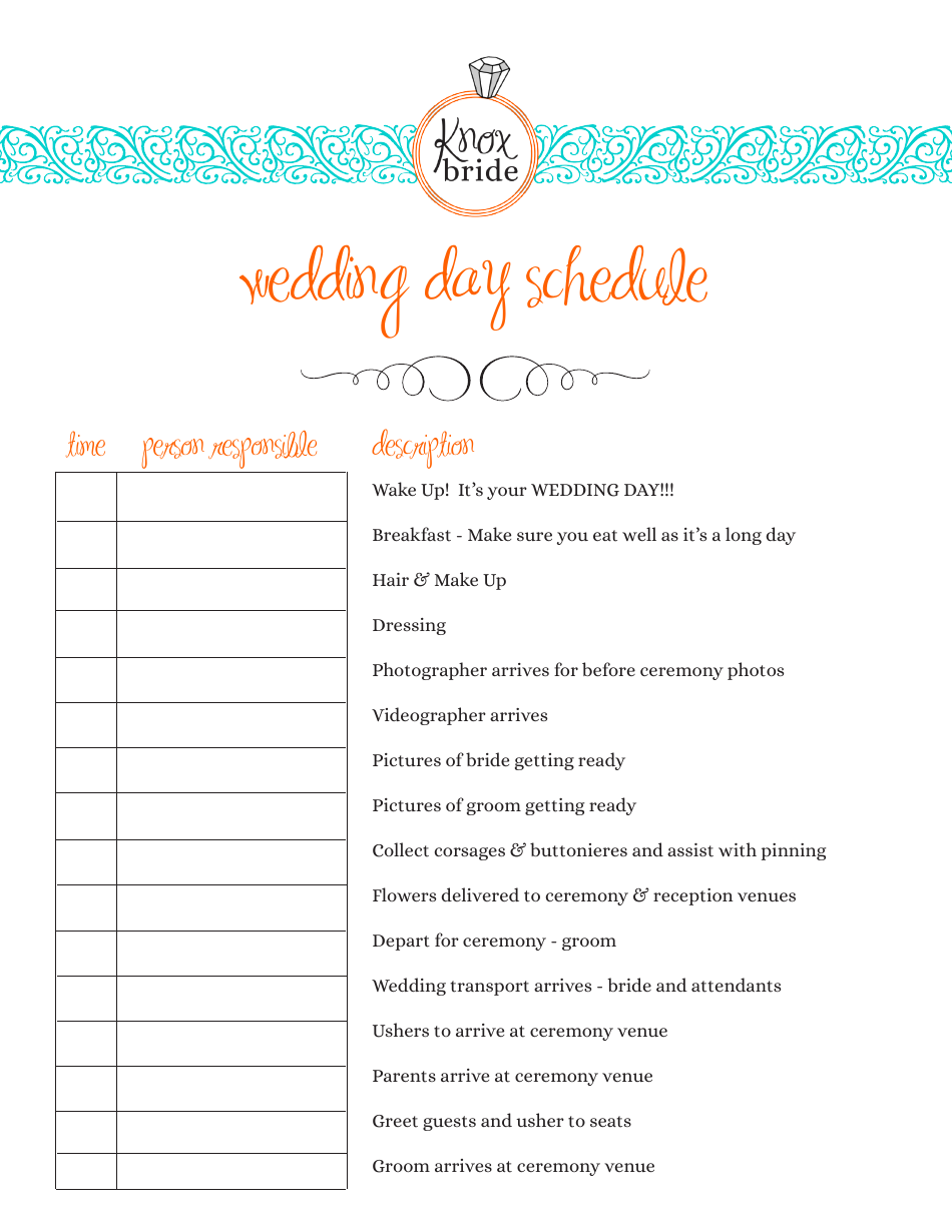 Wedding Day Schedule Template Knox