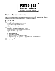 Schedules of Reinforcement Worksheet - Psyco 282 Behaviour Modification