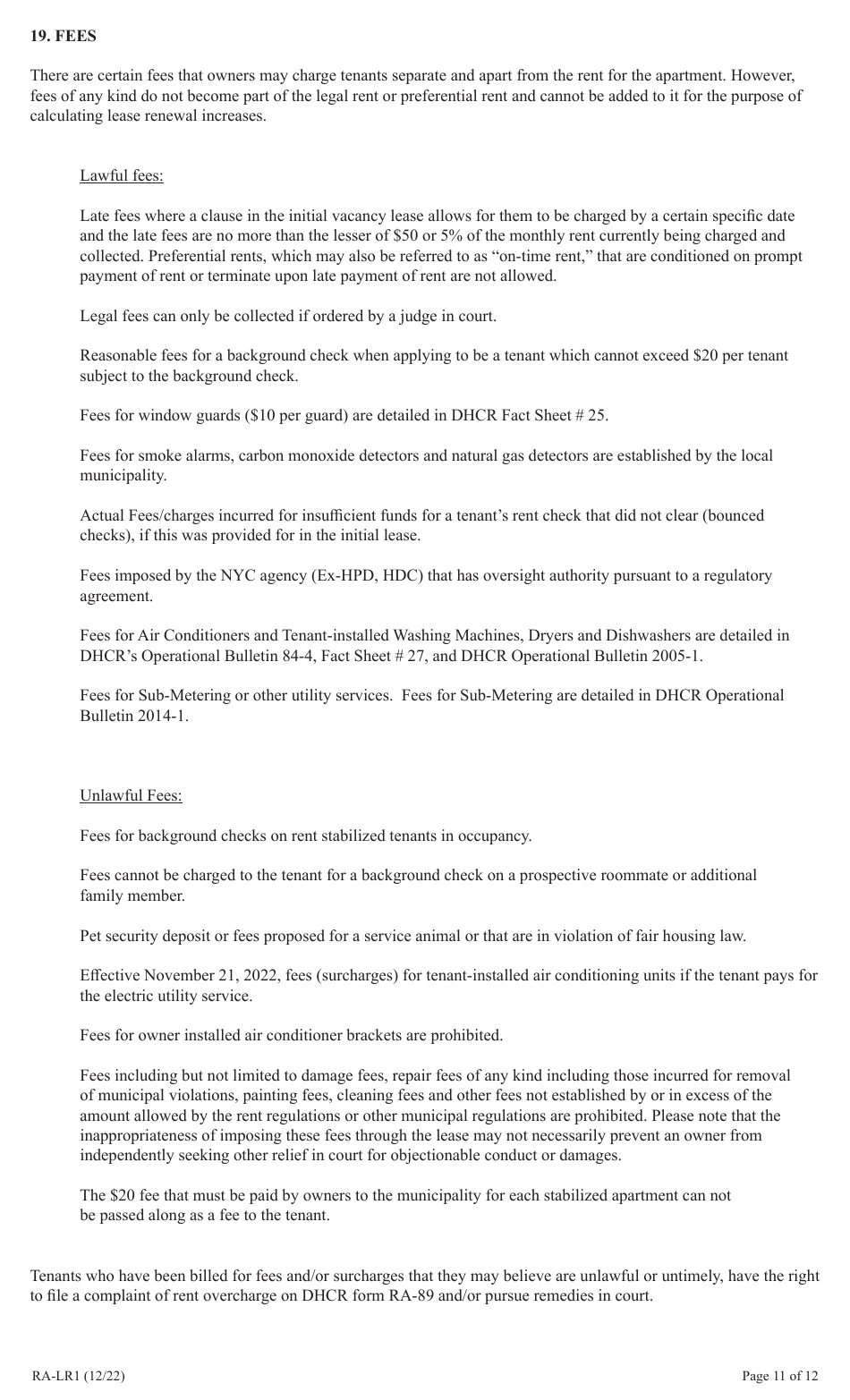 Form RA-LR1 Emergency Tenant Protection Act (Etpa) Standard Lease Addenda for Rent Stabilized Tenants - New York, Page 11