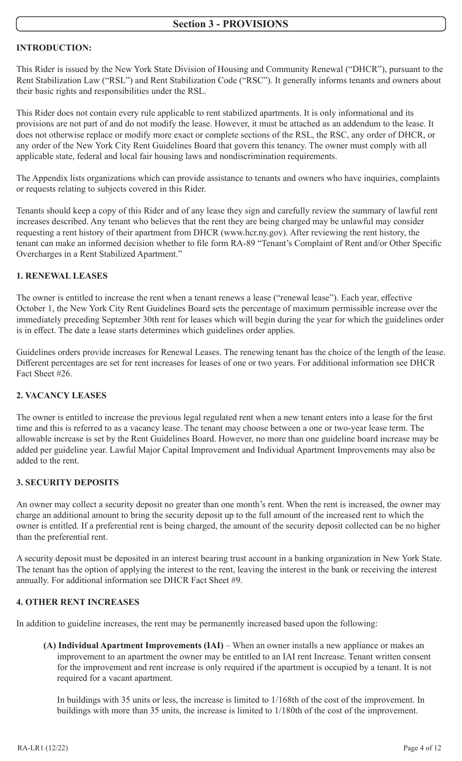 Form RA-LR1 Emergency Tenant Protection Act (Etpa) Standard Lease Addenda for Rent Stabilized Tenants - New York, Page 4