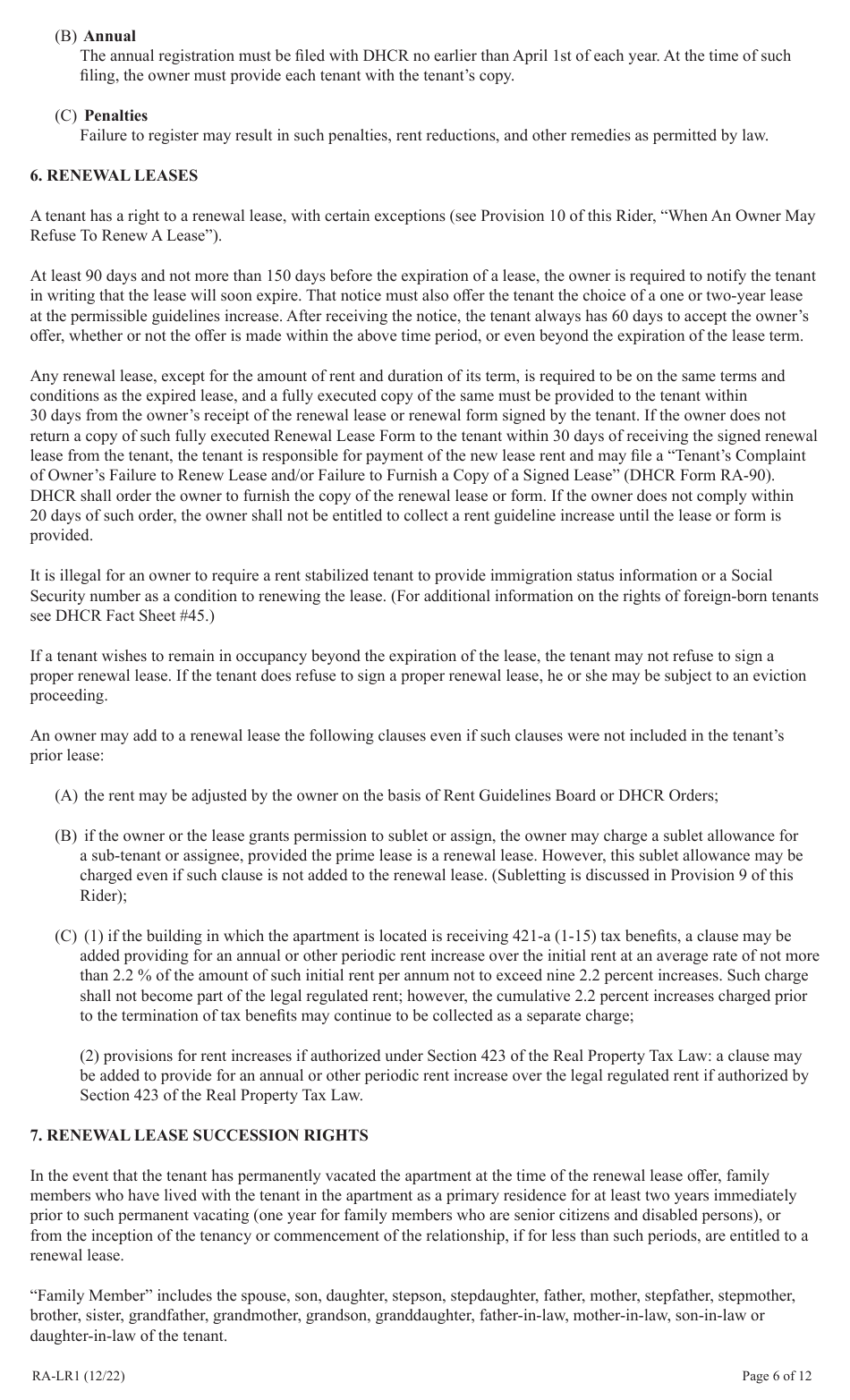 Form RA-LR1 Emergency Tenant Protection Act (Etpa) Standard Lease Addenda for Rent Stabilized Tenants - New York, Page 6