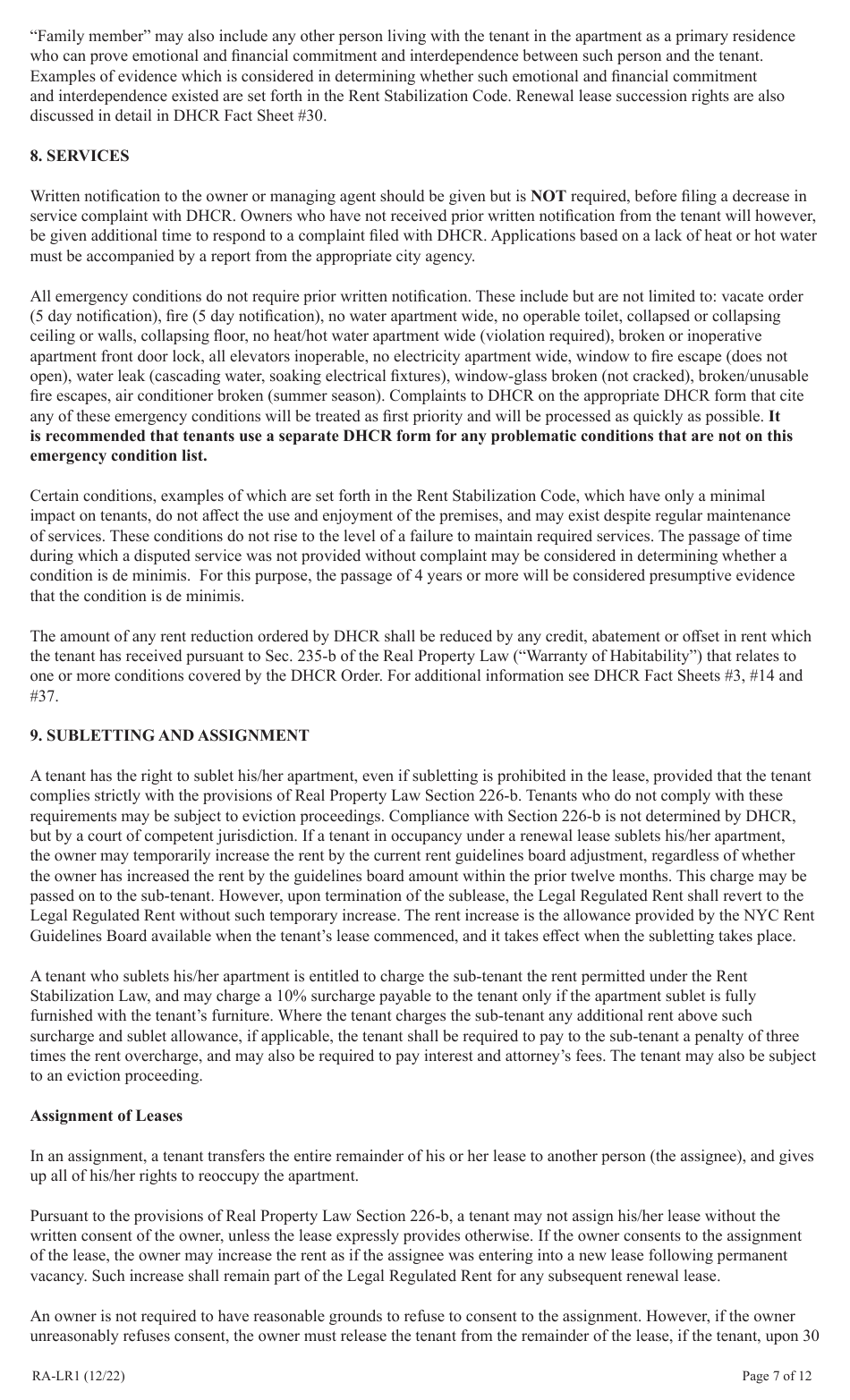 Form RA-LR1 Emergency Tenant Protection Act (Etpa) Standard Lease Addenda for Rent Stabilized Tenants - New York, Page 7