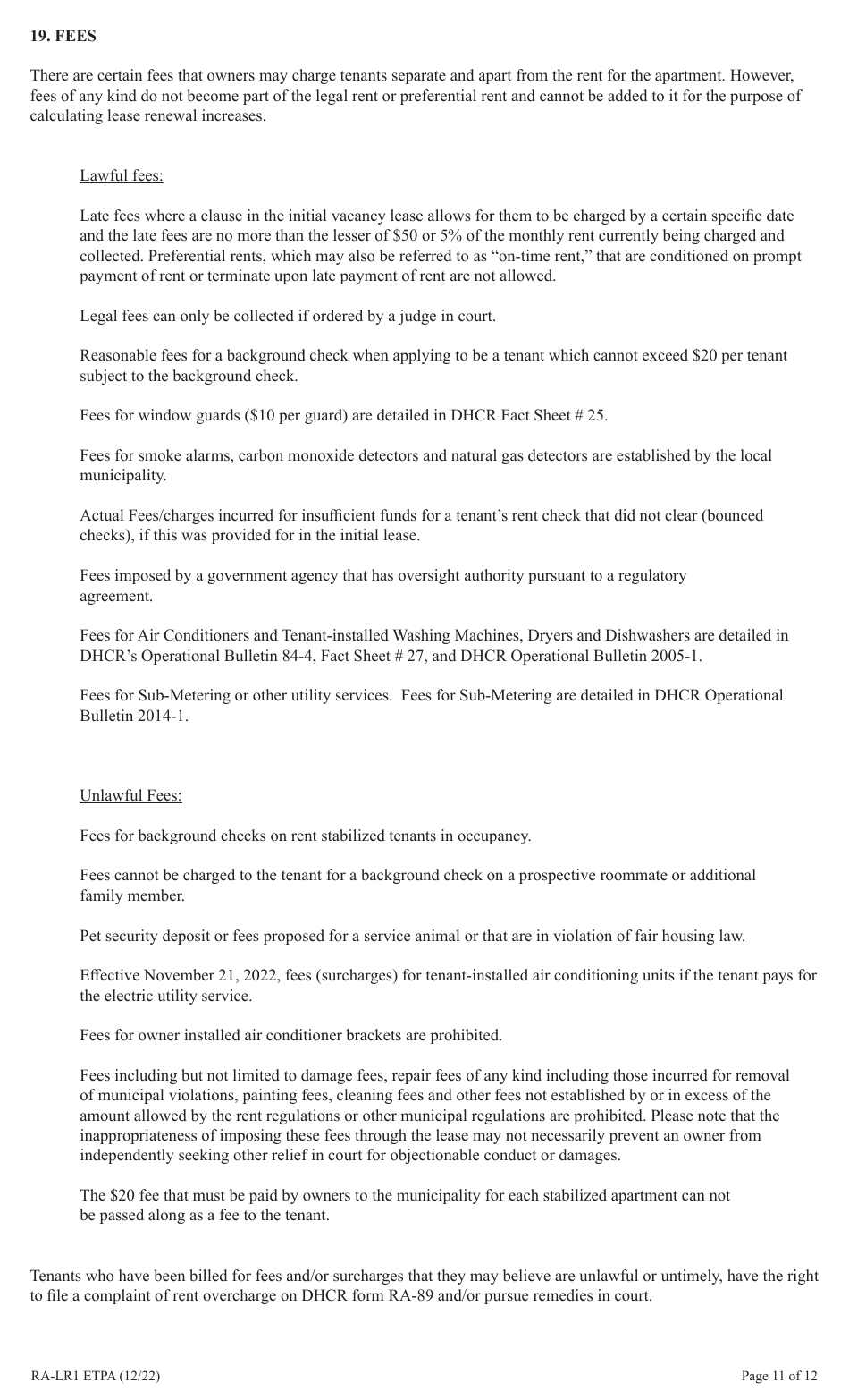 Form RA-LR1 ETPA Emergency Tenant Protection Act (Etpa) Standard Lease Addenda for Rent Stabilized Tenants - New York, Page 11