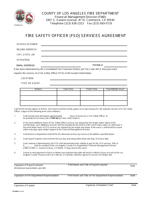 Form 24 Fire Safety Officer (Fso) Services Agreement - County of Los Angeles, California