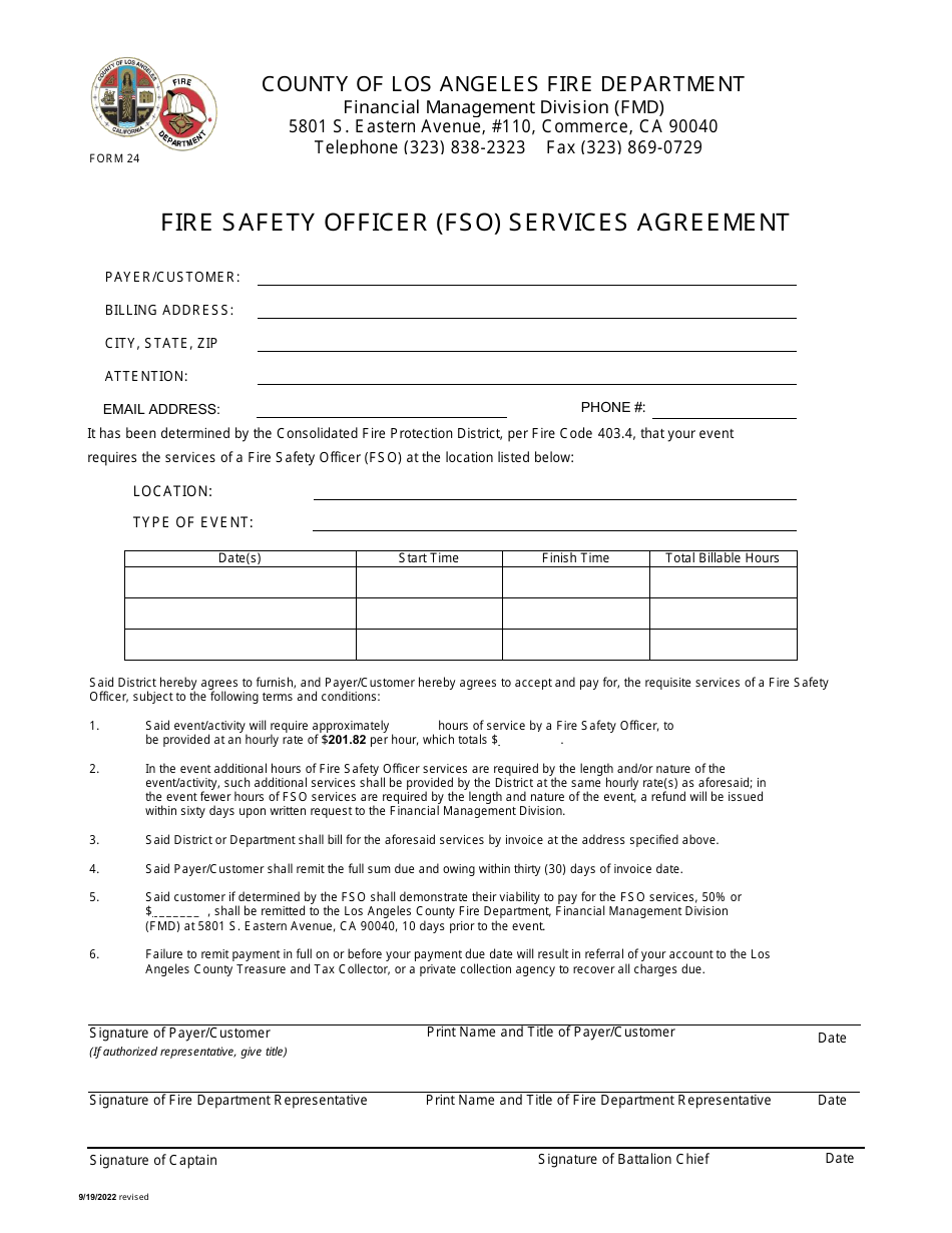 Form 24 Fire Safety Officer (Fso) Services Agreement - County of Los Angeles, California, Page 1