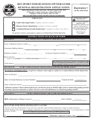 Document preview: Sport Fish Business Owner/Guide Renewal Registration Application - Alaska, 2023