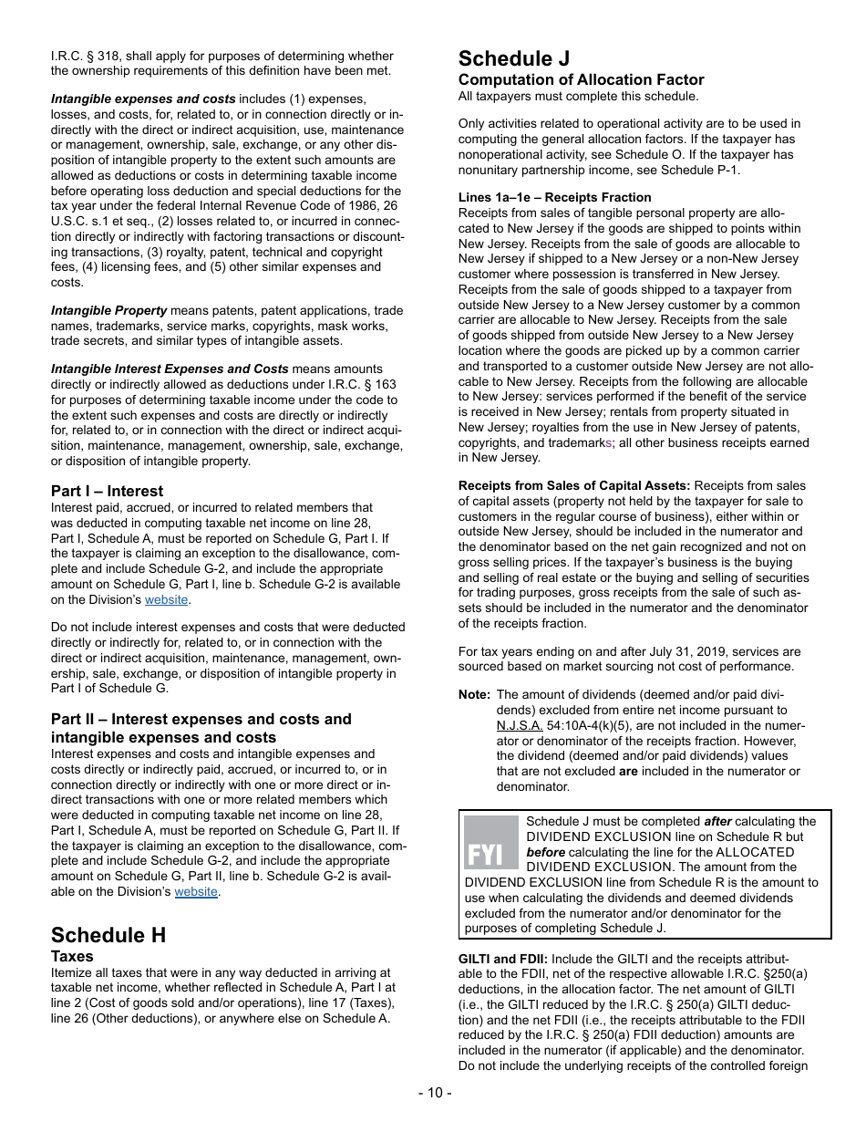 Instructions for Form CBT-100 New Jersey Corporation Business Tax Return - New Jersey, Page 10