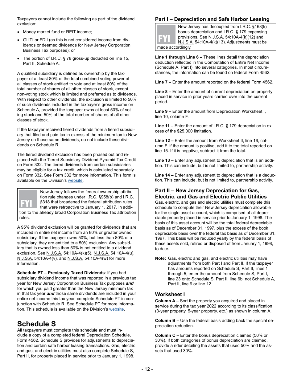 Instructions for Form CBT-100 New Jersey Corporation Business Tax Return - New Jersey, Page 12