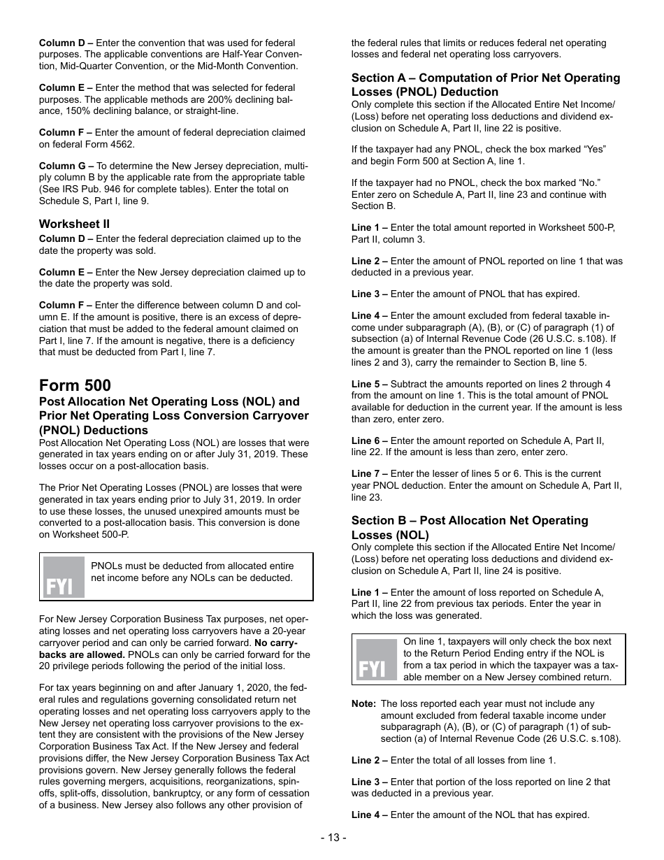 Instructions for Form CBT-100 New Jersey Corporation Business Tax Return - New Jersey, Page 13