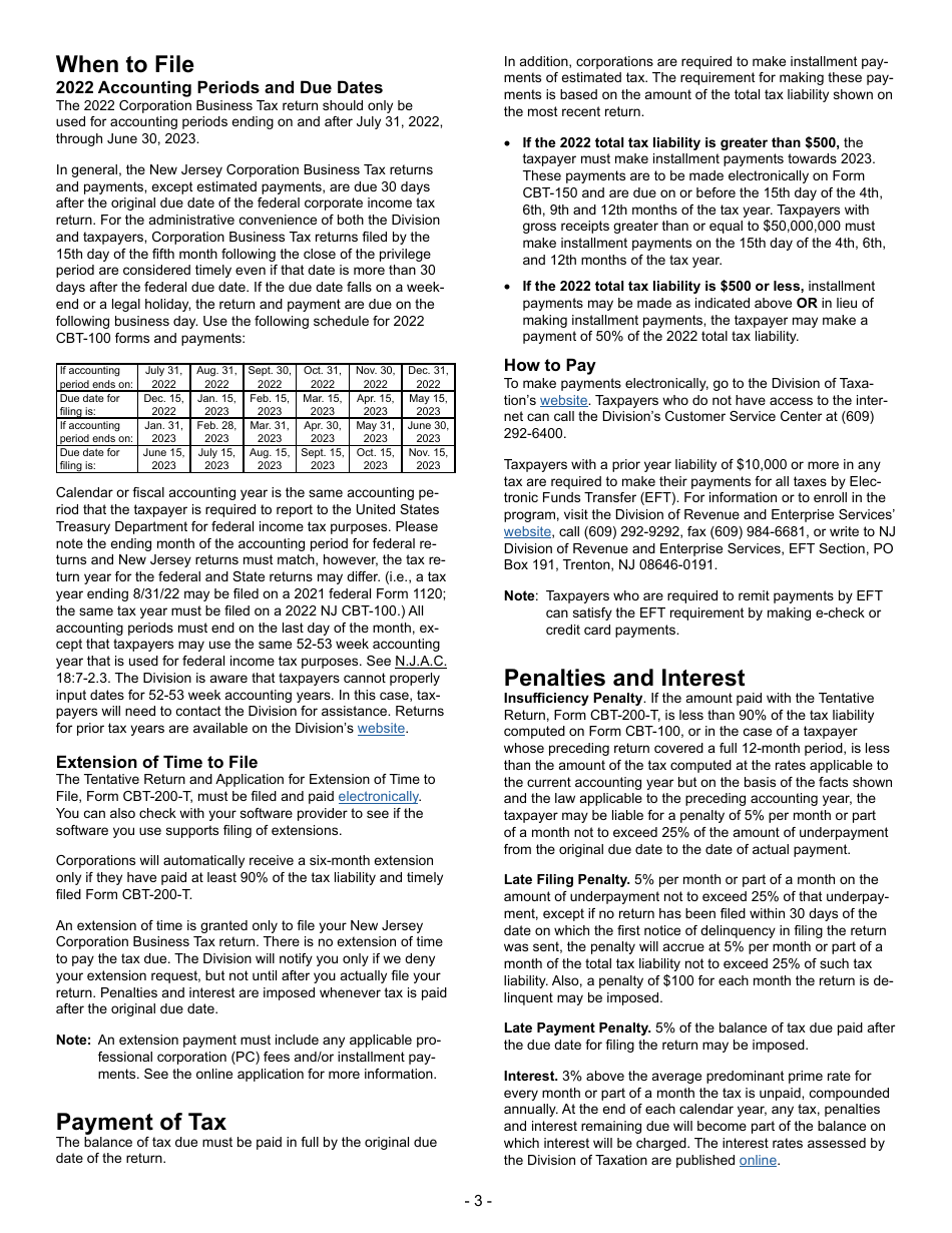 Instructions for Form CBT-100 New Jersey Corporation Business Tax Return - New Jersey, Page 3