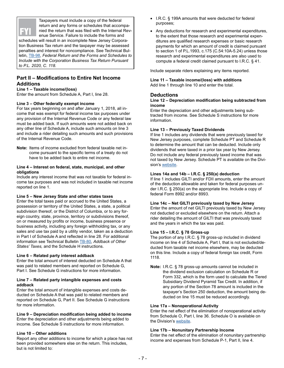 Instructions for Form CBT-100 New Jersey Corporation Business Tax Return - New Jersey, Page 7