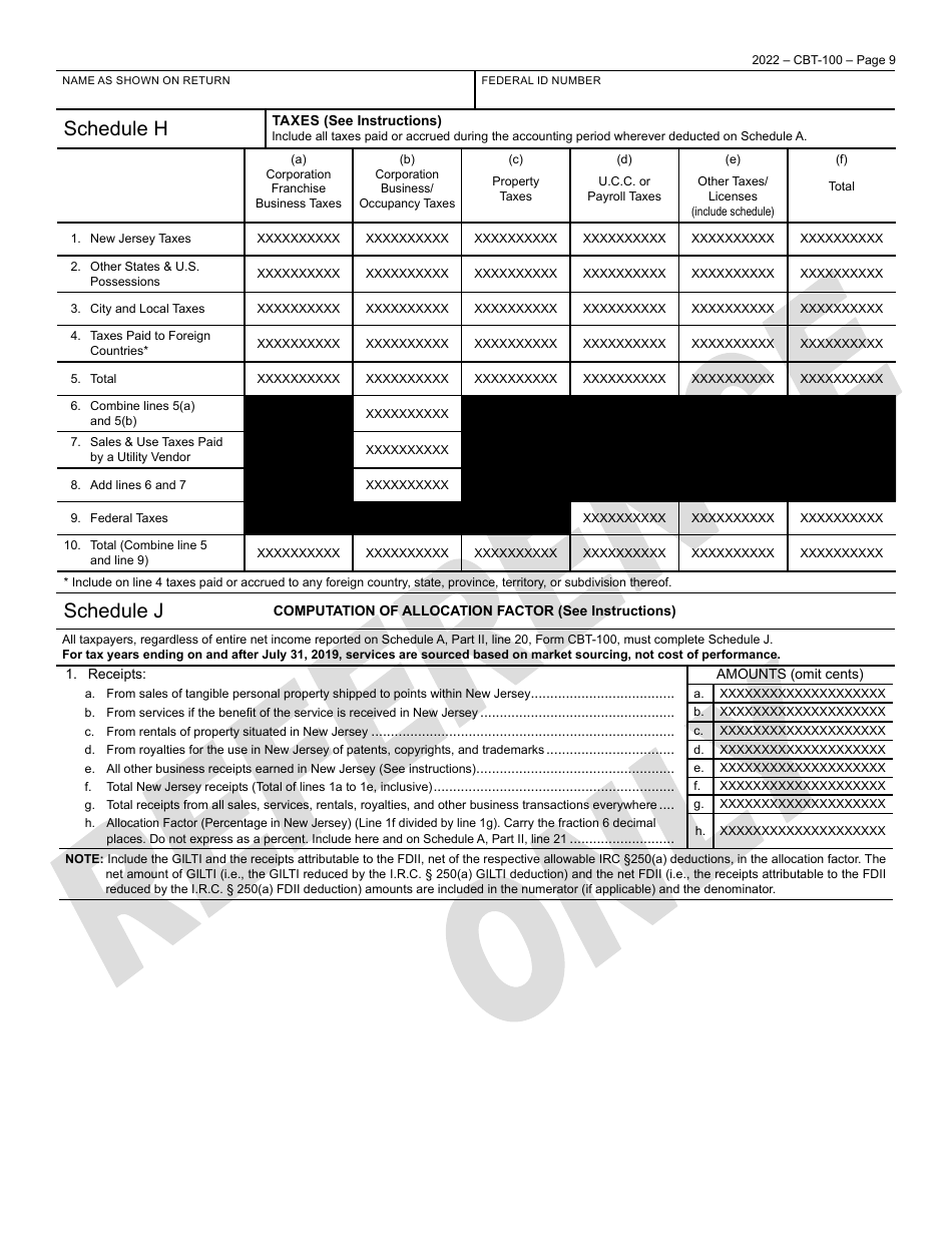 Form CBT-100 New Jersey Corporation Business Tax Return - New Jersey, Page 10