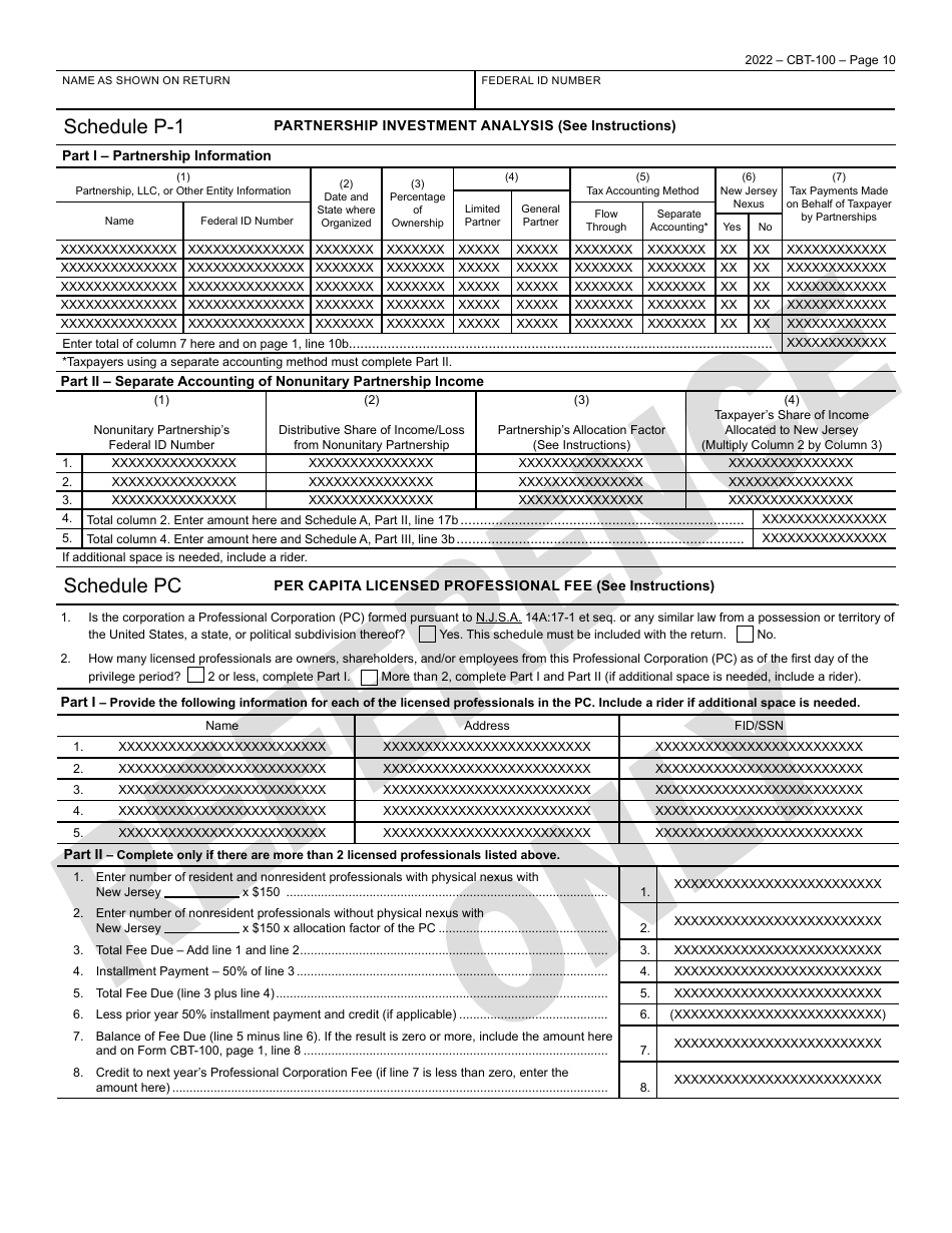 Form CBT-100 New Jersey Corporation Business Tax Return - New Jersey, Page 11