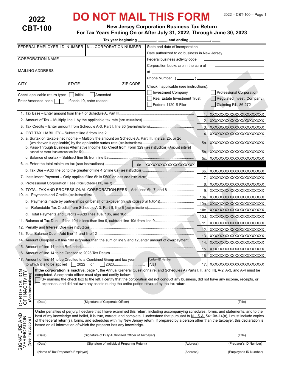 Form CBT-100 New Jersey Corporation Business Tax Return - New Jersey, Page 2