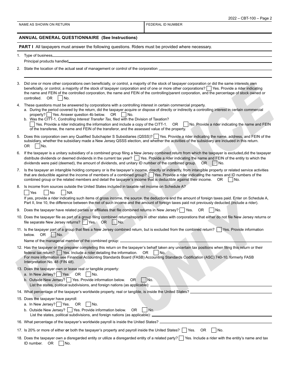 Form CBT-100 New Jersey Corporation Business Tax Return - New Jersey, Page 3