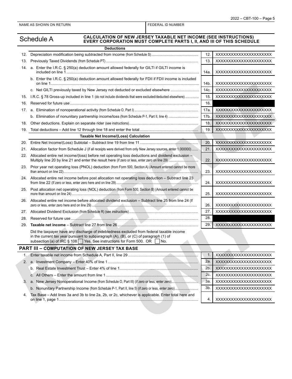 Form CBT-100 New Jersey Corporation Business Tax Return - New Jersey, Page 6
