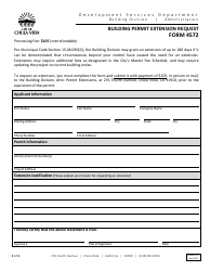 Document preview: Form 4572 Building Permit Extension Request - City of Chula Vista, California