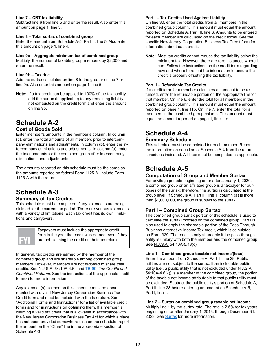 Instructions for Form CBT-100U New Jersey Corporation Business Tax Unitary Return - New Jersey, Page 12