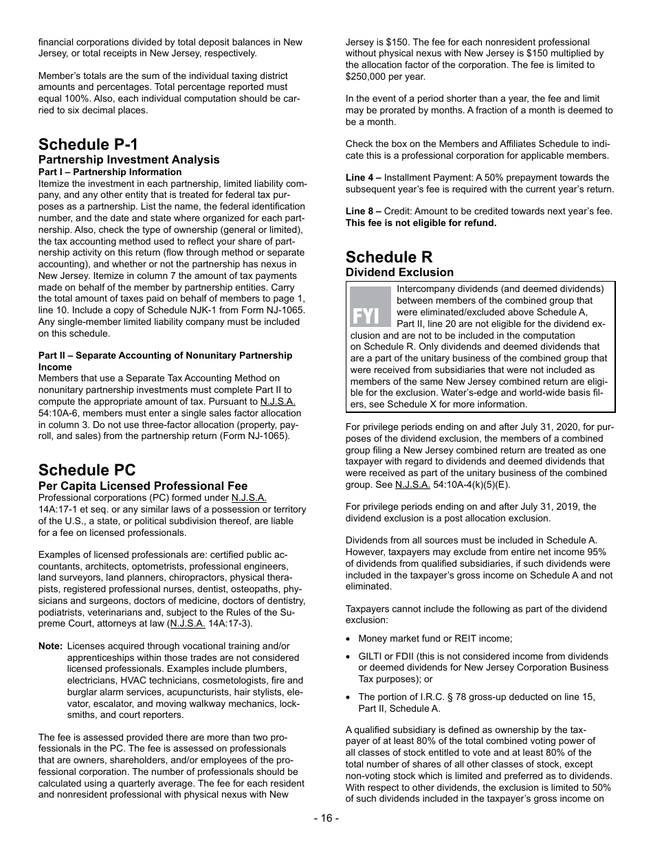 Instructions for Form CBT-100U New Jersey Corporation Business Tax Unitary Return - New Jersey, Page 16