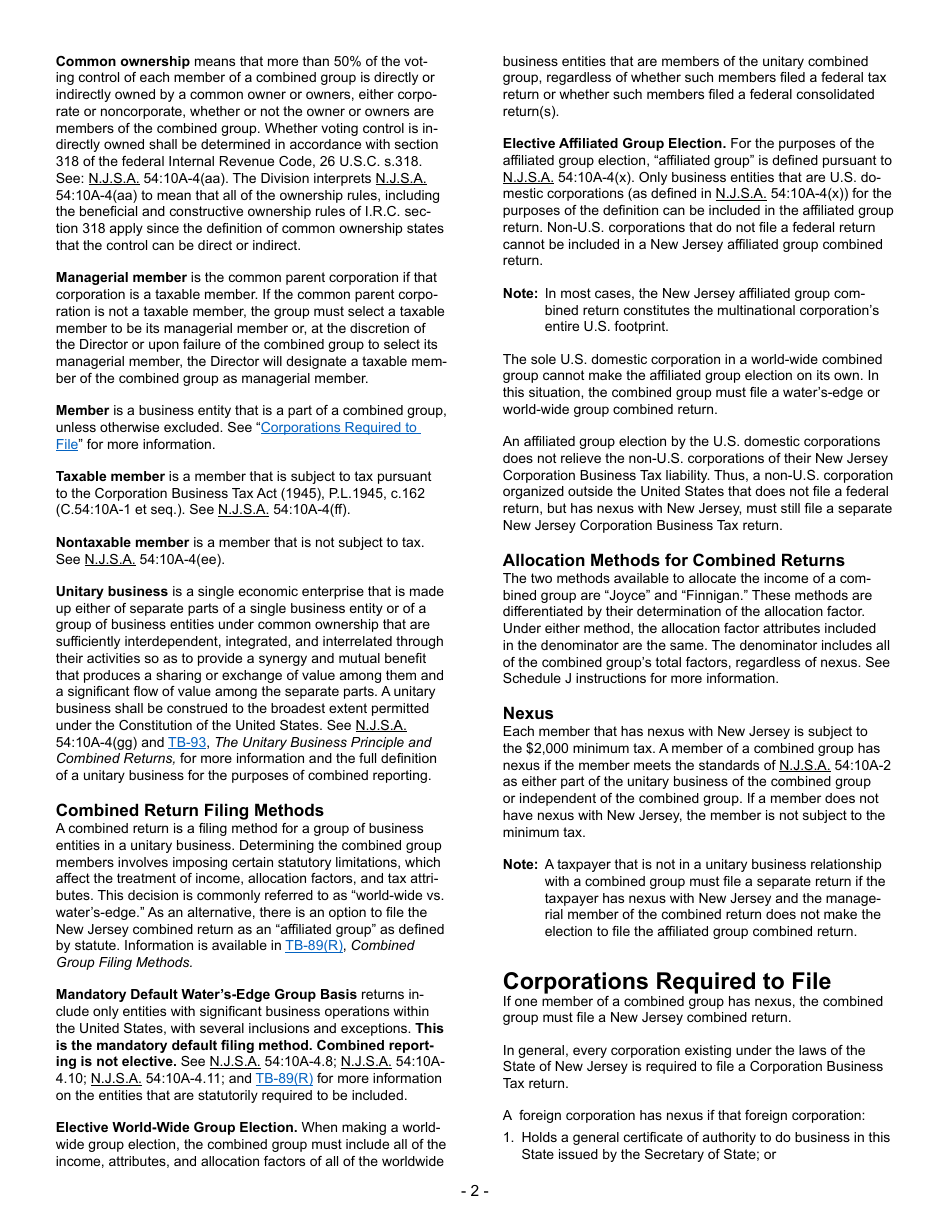 Instructions for Form CBT-100U New Jersey Corporation Business Tax Unitary Return - New Jersey, Page 2