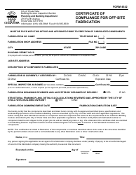 Document preview: Form 4542 Certificate of Compliance for off-Site Fabrication - City of Chula Vista, California