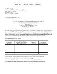 Application for Apportionment - City of Chula Vista, California