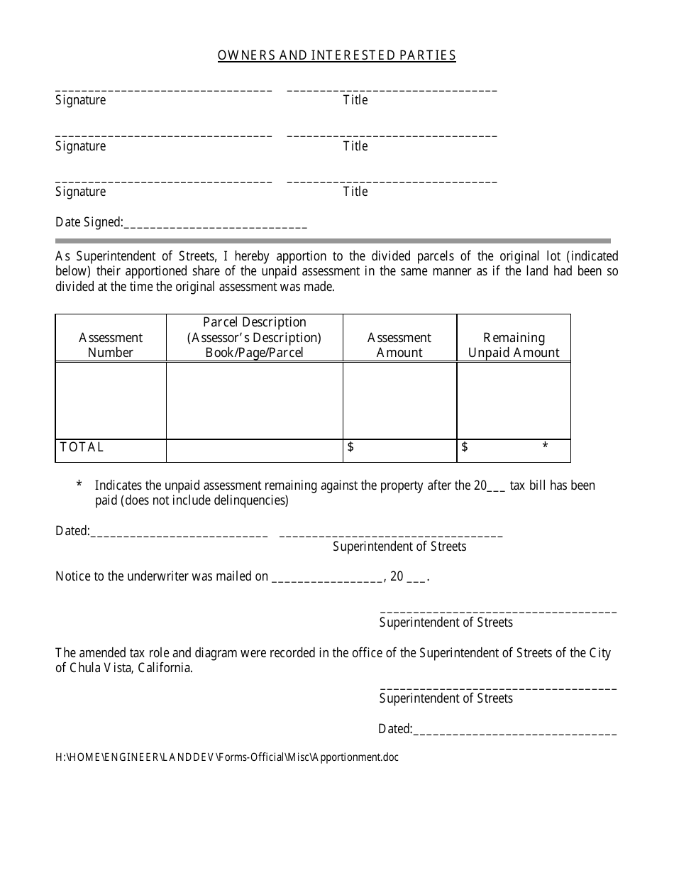 City Of Chula Vista California Application For Apportionment Fill Out Sign Online And 0022