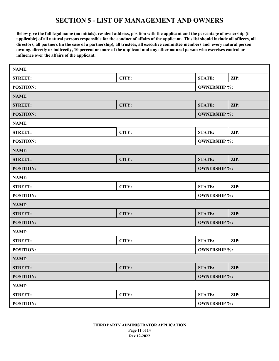 Application to Act as a Third Party Administrator in the State of Louisiana - Louisiana, Page 11