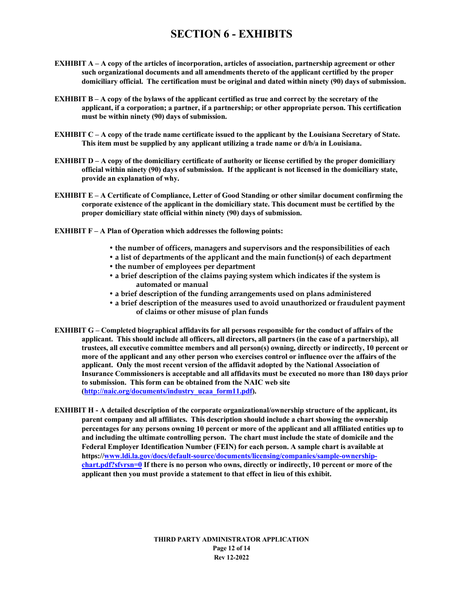 Application to Act as a Third Party Administrator in the State of Louisiana - Louisiana, Page 12