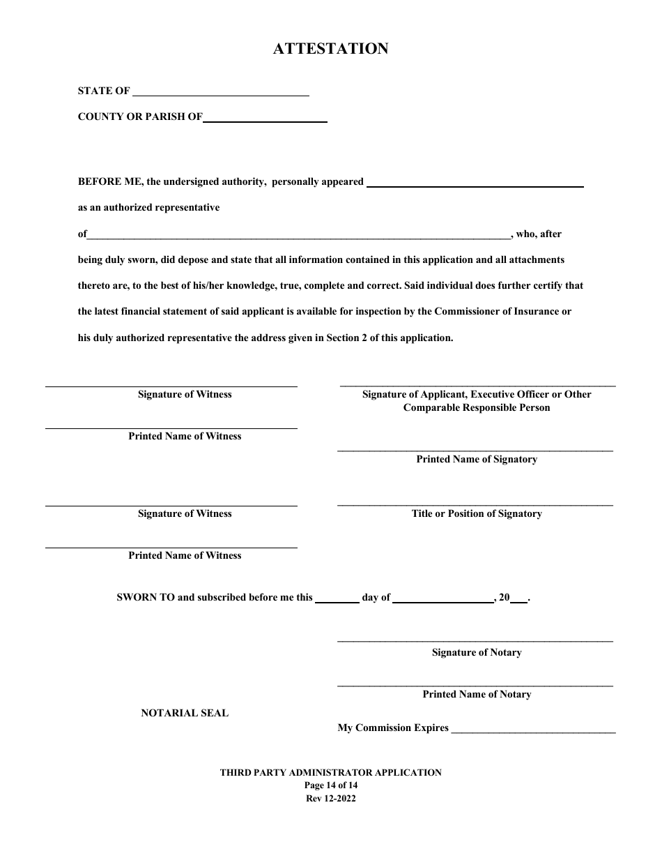 Application to Act as a Third Party Administrator in the State of Louisiana - Louisiana, Page 14