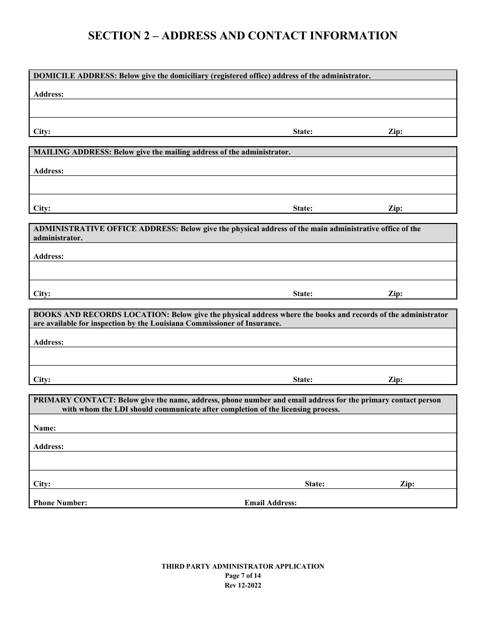 Application to Act as a Third Party Administrator in the State of Louisiana - Louisiana, Page 7
