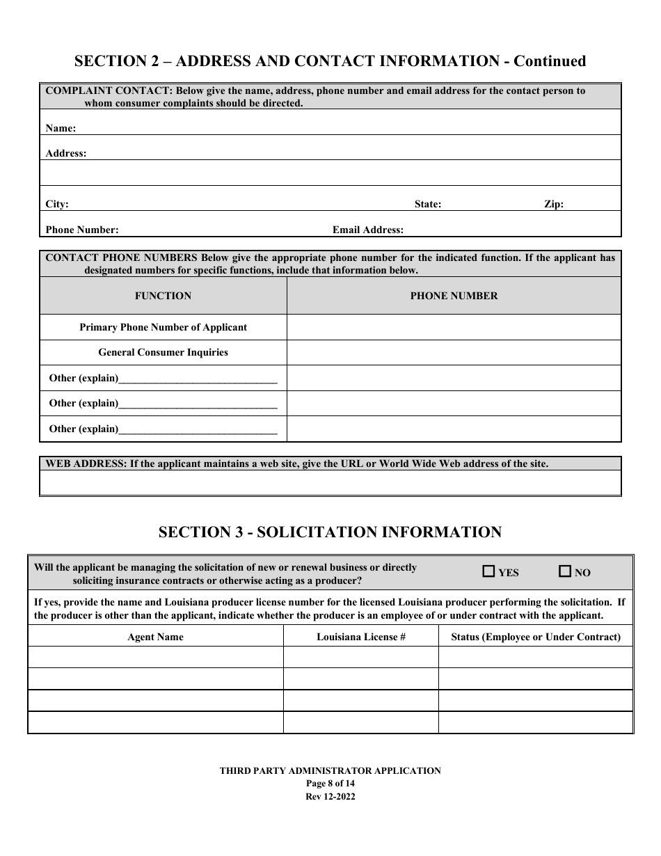 Application to Act as a Third Party Administrator in the State of Louisiana - Louisiana, Page 8