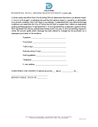 Residential in-Fill Grading Waiver Affidavit - City of Dallas, Texas, Page 2