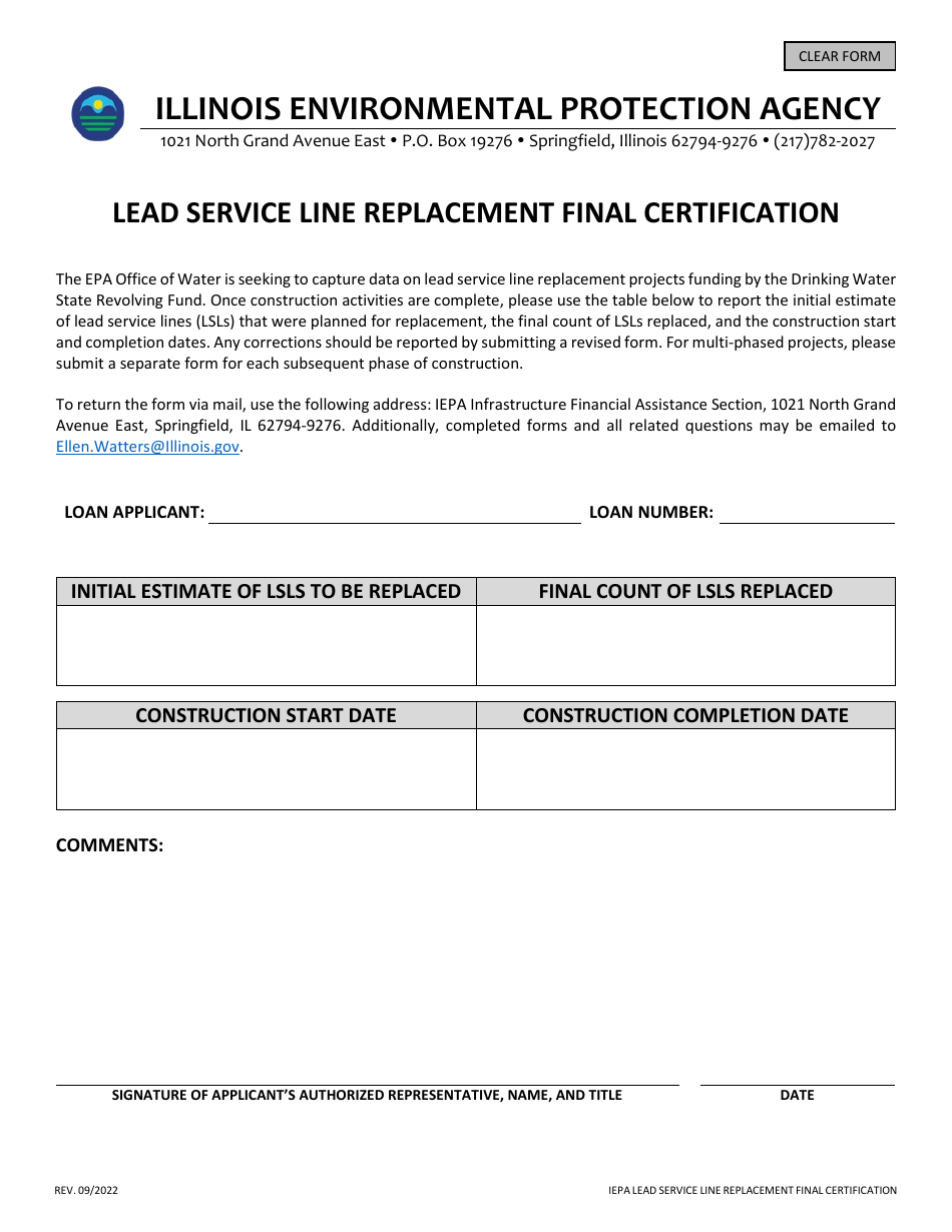 Lead Service Line Replacement Final Certification - Illinois, Page 1
