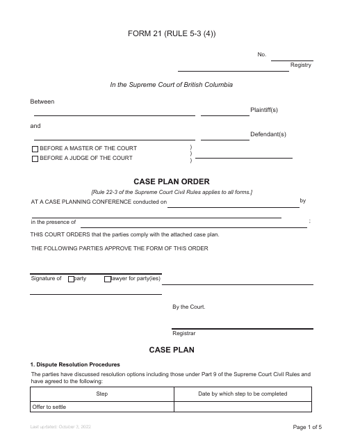 Form 21 Case Plan Order - British Columbia, Canada