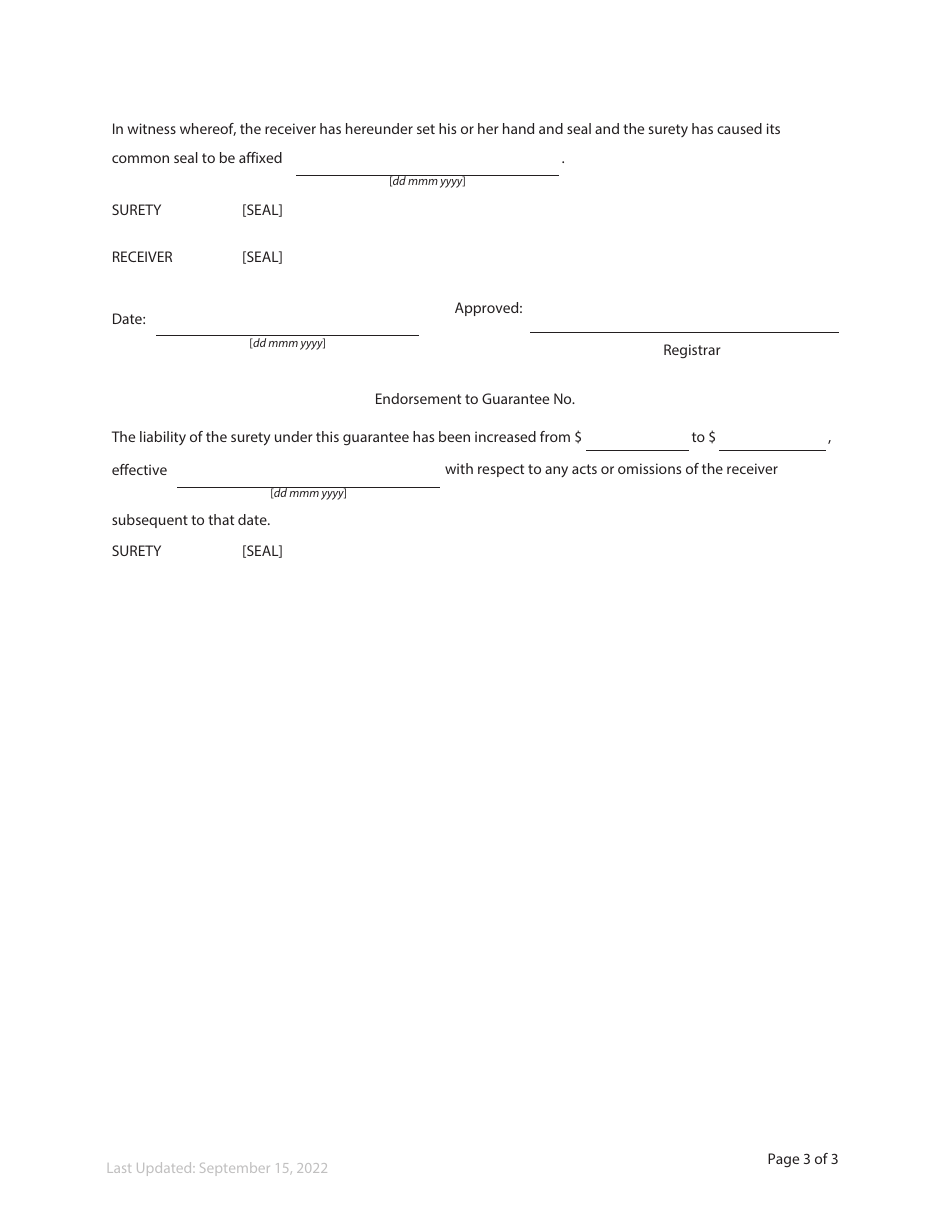 Form 38 Security for Receiver - British Columbia, Canada, Page 3