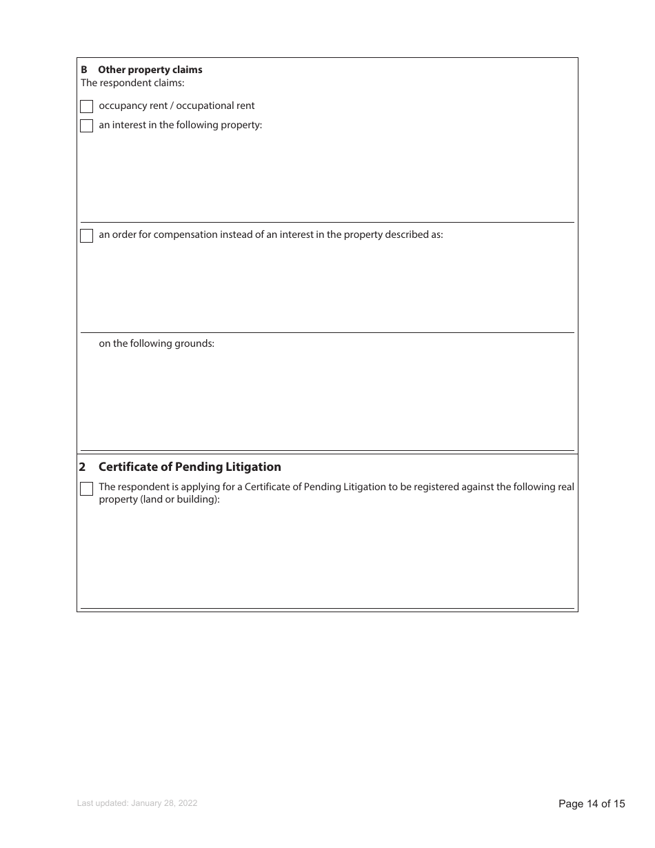 Form F5 Counterclaim - British Columbia, Canada, Page 14