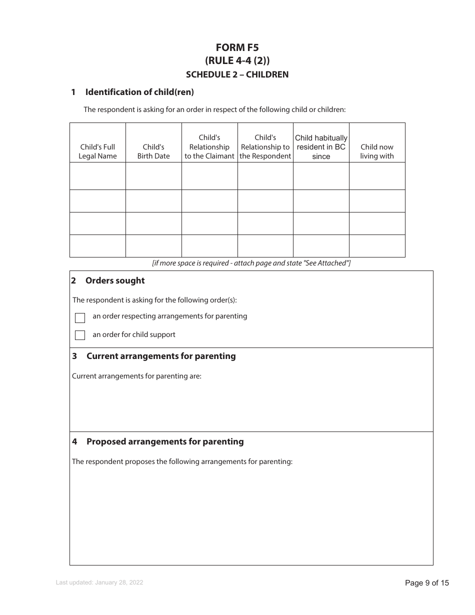 Form F5 Counterclaim - British Columbia, Canada, Page 9