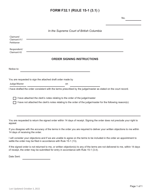 Form F32.1 Order Signing Instructions - British Columbia, Canada