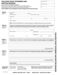 Document preview: Form PTR022 Violation Ticket Statement and Written Reasons - British Columbia, Canada (English/French)