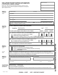 Document preview: Form PTR021 Violation Ticket Notice of Dispute - British Columbia, Canada (English/French)