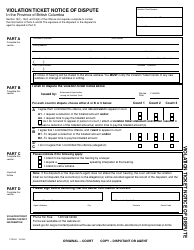 Form PTR021 Violation Ticket Notice of Dispute - British Columbia, Canada (English/French)