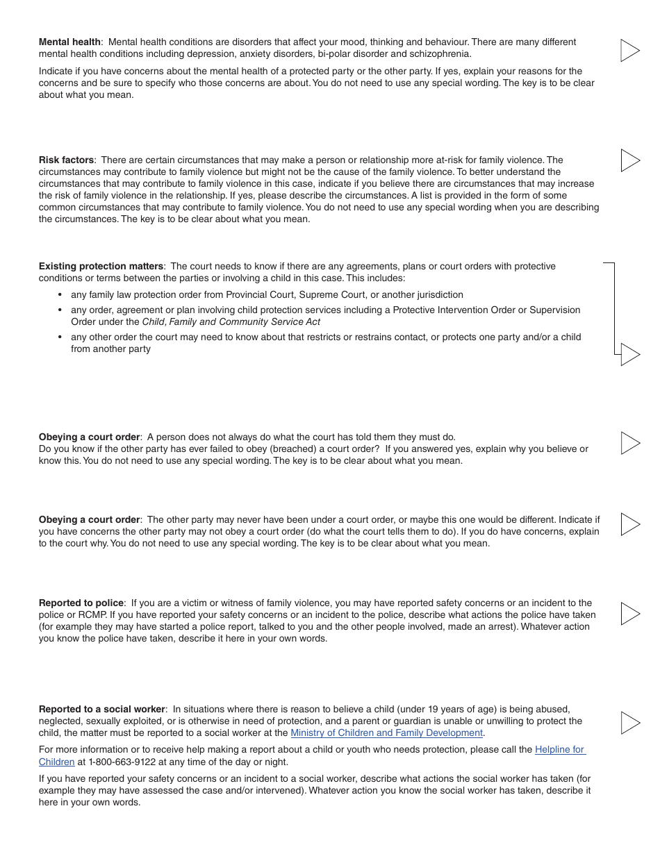 Form 12 (PFA720) Application About a Protection Order - British Columbia, Canada, Page 13
