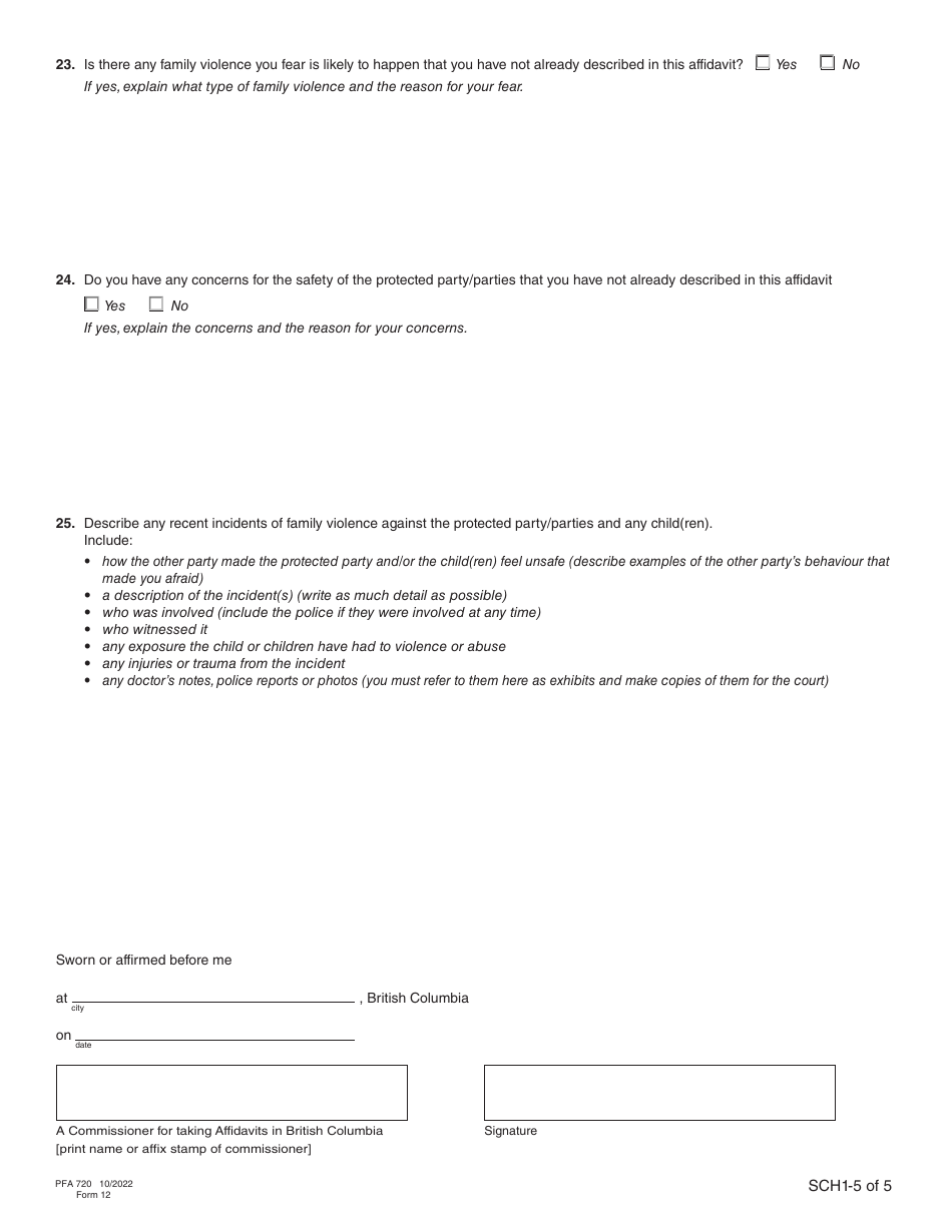 Form 12 (PFA720) Application About a Protection Order - British Columbia, Canada, Page 16